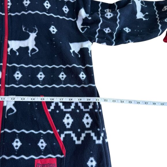 Tipsy Elves Blue Reindeer Fair Isle Jumpsuit Hoodie Christmas Fleece Zipper Lrg - Picture 4 of 10